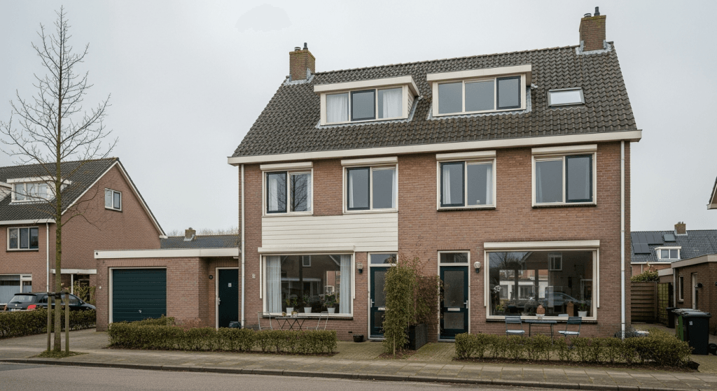 Nederlandse woning met energielabel E, gezien vanaf de straat