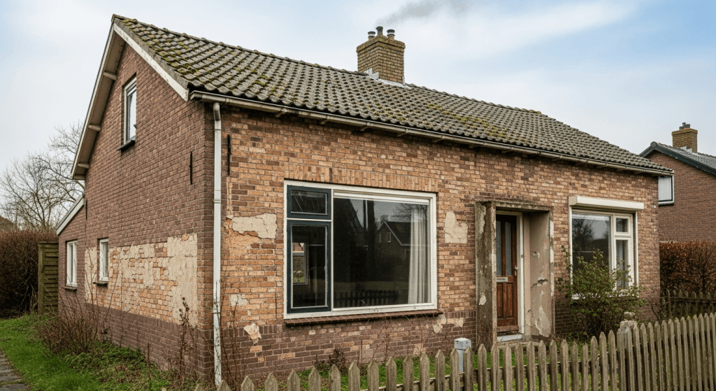 Nederlandse woning met energielabel F, gezien vanaf de straat